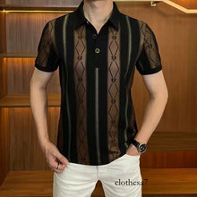Load image into Gallery viewer, Men's Premium Luxe Striped Polo T-Shirt – Black & Brown