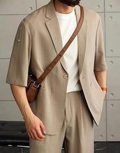 Load image into Gallery viewer, Men's Casual Blazer Suit Jackets One Button Lightweight Coats Short Sleevess Business Suit Coat Only Jacket