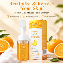 Load image into Gallery viewer, C&E Foam Cleanser & Massaging Brush Head, Includes 7 Packs Individual Cleansing Wipes, Gentle Hydrating Daily Wash for All Skin Types, 3.38 fl oz