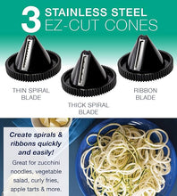 Load image into Gallery viewer, ✨HOT SALE 50% OFF ✨ Electric Spiralizer with 3 Blades – Fast, Easy Spiral Vegetable Slicer – Stainless Steel – Compact Storage – Suitable for Most Large Vegetables, Including Zucchini and Carrots – PII