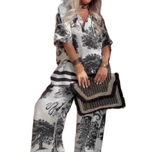 Load image into Gallery viewer, Women's printed set: V-neck top and long pants