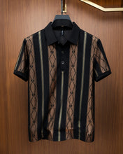 Load image into Gallery viewer, Men's Premium Luxe Striped Polo T-Shirt – Black & Brown