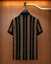 Load image into Gallery viewer, Men's Premium Luxe Striped Polo T-Shirt – Black & Brown