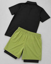 Load image into Gallery viewer, Men's Dry Fit Nicky T-Shirt & 2-in-1 Sports Shorts Co-Ord Set Quick Dry Gym & Running Outfit Black & Olive Green