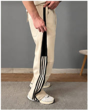 Load image into Gallery viewer, Men’s Premium Straight-Fit Track Pants with Black Side Stripes & Drawstring Waist