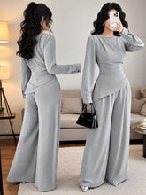 Load image into Gallery viewer, Elegant Women's 2-Piece Co-Ord Set – Long Sleeve Top & Wide-Leg Pants