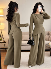 Load image into Gallery viewer, Elegant Women's 2-Piece Co-Ord Set – Long Sleeve Top & Wide-Leg Pants