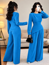 Load image into Gallery viewer, Elegant Women's 2-Piece Co-Ord Set – Long Sleeve Top & Wide-Leg Pants