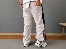 Load image into Gallery viewer, Men’s Premium Straight-Fit Track Pants with Black Side Stripes & Drawstring Waist