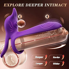 Load image into Gallery viewer, Vibrating Cock Ring Couples Sex Toys - MOOLIGIRL Dual Penis Ring Vibrator with Fox-Shaped Clitoral Stimulator & 4.6in G Spot Vibrator, 10 Vibration Adult Toys for Men Women, Female Sex S&M Floggers
