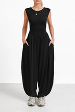 Load image into Gallery viewer, Women's Black Sleeveless Harem Jumpsuit Loose Fit Boho One-Piece with Pockets