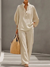 Load image into Gallery viewer, Women’s Batwing Sleeve Linen Cotton Two-Piece Set – Casual Shirt & Wide Leg Pants Outfit