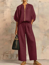 Load image into Gallery viewer, Stylish Cozy Shirt & Wide-Leg Pants Linen Cotton Two-Piece Set