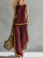 Load image into Gallery viewer, Women's Round Neck Sleeveless Casual Loose Top And High-waisted Loose Wide-leg Pants Cotton And Linen Set.