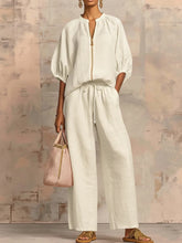 Load image into Gallery viewer, Stylish Cozy Shirt & Wide-Leg Pants Linen Cotton Two-Piece Set