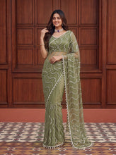 Load image into Gallery viewer, Beautiful Soft Rich Net Embroidery Sequence Pearl Work Saree