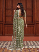 Load image into Gallery viewer, Beautiful Soft Rich Net Embroidery Sequence Pearl Work Saree
