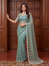 Load image into Gallery viewer, Beautiful Soft Rich Net Embroidery Sequence Pearl Work Saree