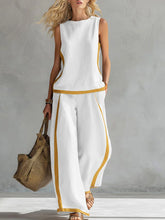 Load image into Gallery viewer, Women's Round Neck Sleeveless Casual Loose Top And High-waisted Loose Wide-leg Pants Cotton And Linen Set.
