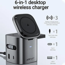 Load image into Gallery viewer, ACEFAST 6-in-1 80W Foldable GaN Wireless Fast Charging Station for iPhone 17/16/15 Series Desktop Magnetic Wireless Charger Dock Station with USB C Rretractable Cable for AirPods 2/3/4/Pro 2/Pro 3
