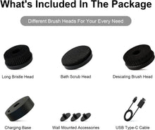 Load image into Gallery viewer, Electric Body Brush Back Scrubber for Shower, Waterproof Long Dual Handle Power Body Scrubber with 3 Heads, Bath Brush &amp; 2 Speeds, for Cleansing, Exfoliating and Massaging Skin
