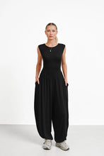Load image into Gallery viewer, Women's Black Sleeveless Harem Jumpsuit Loose Fit Boho One-Piece with Pockets
