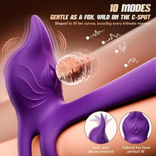 Load image into Gallery viewer, Vibrating Cock Ring Couples Sex Toys - MOOLIGIRL Dual Penis Ring Vibrator with Fox-Shaped Clitoral Stimulator &amp; 4.6in G Spot Vibrator, 10 Vibration Adult Toys for Men Women, Female Sex S&amp;M Floggers
