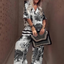 Load image into Gallery viewer, Women's printed set: V-neck top and long pants
