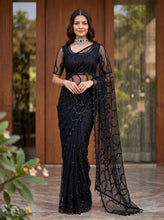 Load image into Gallery viewer, Beautiful Soft Rich Net Embroidery Sequence Pearl Work Saree
