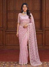 Load image into Gallery viewer, Beautiful Soft Rich Net Embroidery Sequence Pearl Work Saree

