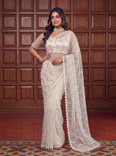 Load image into Gallery viewer, Beautiful Soft Rich Net Embroidery Sequence Pearl Work Saree
