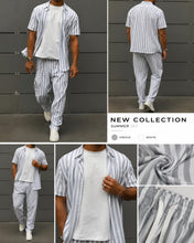 Load image into Gallery viewer, Men's Striped Matching Set Casual Button Down Shirt &amp; Loose Pants
