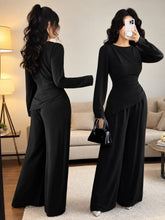 Load image into Gallery viewer, Elegant Women's 2-Piece Co-Ord Set – Long Sleeve Top &amp; Wide-Leg Pants
