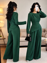 Load image into Gallery viewer, Elegant Women's 2-Piece Co-Ord Set – Long Sleeve Top &amp; Wide-Leg Pants
