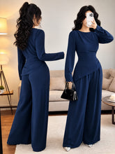Load image into Gallery viewer, Elegant Women's 2-Piece Co-Ord Set – Long Sleeve Top &amp; Wide-Leg Pants
