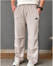 Load image into Gallery viewer, Men’s Premium Straight-Fit Track Pants with Black Side Stripes &amp; Drawstring Waist
