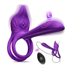 Load image into Gallery viewer, Vibrating Cock Ring Couples Sex Toys - MOOLIGIRL Dual Penis Ring Vibrator with Fox-Shaped Clitoral Stimulator &amp; 4.6in G Spot Vibrator, 10 Vibration Adult Toys for Men Women, Female Sex S&amp;M Floggers
