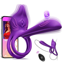 Load image into Gallery viewer, Vibrating Cock Ring Couples Sex Toys - MOOLIGIRL Dual Penis Ring Vibrator with Fox-Shaped Clitoral Stimulator &amp; 4.6in G Spot Vibrator, 10 Vibration Adult Toys for Men Women, Female Sex S&amp;M Floggers
