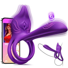 Load image into Gallery viewer, Vibrating Cock Ring Couples Sex Toys - MOOLIGIRL Dual Penis Ring Vibrator with Fox-Shaped Clitoral Stimulator &amp; 4.6in G Spot Vibrator, 10 Vibration Adult Toys for Men Women, Female Sex S&amp;M Floggers
