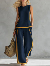 Load image into Gallery viewer, Women's Round Neck Sleeveless Casual Loose Top And High-waisted Loose Wide-leg Pants Cotton And Linen Set.
