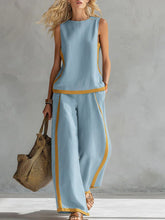 Load image into Gallery viewer, Women's Round Neck Sleeveless Casual Loose Top And High-waisted Loose Wide-leg Pants Cotton And Linen Set.
