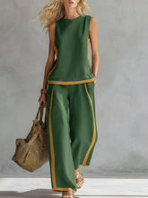 Load image into Gallery viewer, Women's Round Neck Sleeveless Casual Loose Top And High-waisted Loose Wide-leg Pants Cotton And Linen Set.
