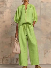 Load image into Gallery viewer, Stylish Cozy Shirt &amp; Wide-Leg Pants Linen Cotton Two-Piece Set
