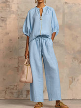 Load image into Gallery viewer, Stylish Cozy Shirt &amp; Wide-Leg Pants Linen Cotton Two-Piece Set

