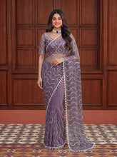 Load image into Gallery viewer, Beautiful Soft Rich Net Embroidery Sequence Pearl Work Saree
