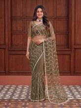 Load image into Gallery viewer, Beautiful Soft Rich Net Embroidery Sequence Pearl Work Saree
