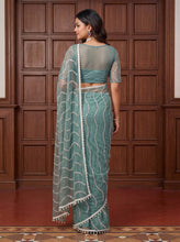 Load image into Gallery viewer, Beautiful Soft Rich Net Embroidery Sequence Pearl Work Saree
