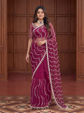 Load image into Gallery viewer, Beautiful Soft Rich Net Embroidery Sequence Pearl Work Saree
