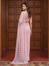 Load image into Gallery viewer, Beautiful Soft Rich Net Embroidery Sequence Pearl Work Saree
