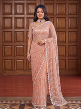 Load image into Gallery viewer, Beautiful Soft Rich Net Embroidery Sequence Pearl Work Saree

